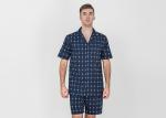 Navy Blue Mens Luxury Sleepwear Button Through Shirt And Short Pants Eco