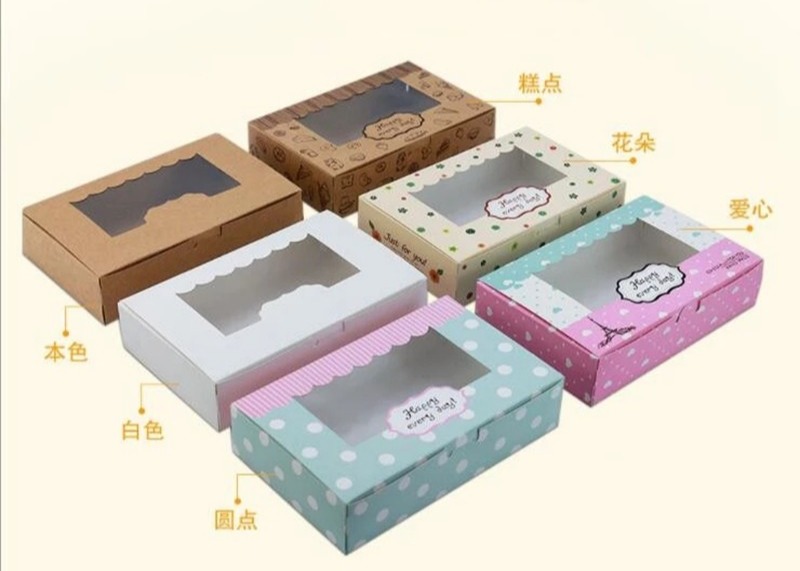 White Card Paper Disposable 400gsm Donut Packaging Boxes With Clear Window For Bakery Bread Pastry