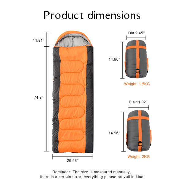 1 Person Camping Sleeping Bags Orange Rectangular Backpacking Sleeping Bag