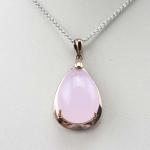 18k Rose Gold Plated Silver Bead ChainPink Cubic Zirconia Pendant Necklace