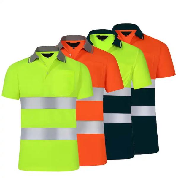 High Visibility Reflective Safety Caution Men Work Wear Construction Polo Shirts