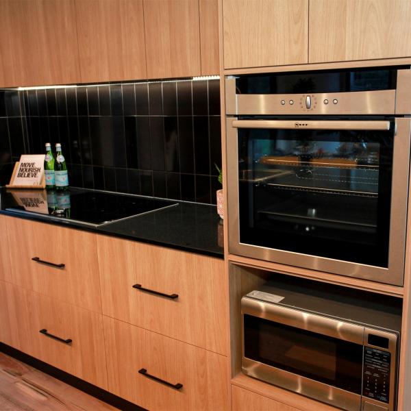 Black Color Melamine Complete Kitchen Cabinet Wood Texture