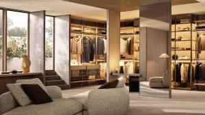 China Customized Champagne Wardrobe with Class Doors Tailored Closet factory