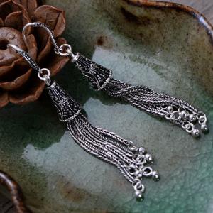 China Retro Women Jewelry Black 925 Silver Tassels Drop Earrings(053715) factory