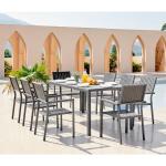 Aluminum Outdoor 8 Seat Dining Set Teak Wood Slatted Tabletop Dining Table
