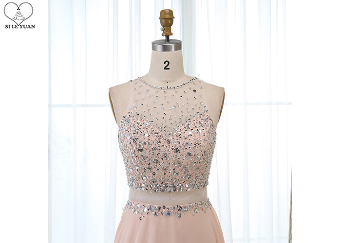 Sweep Train A Line Ball Gown , Beaded Chiffon Blush Pink Prom Dress Sleeveless