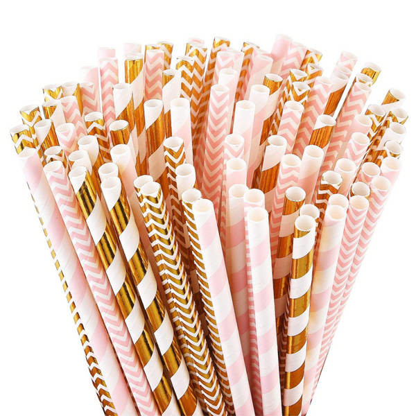 China Various Cute Patterns Metallic Paper Straws  Biodegradable Eco Friendly factory