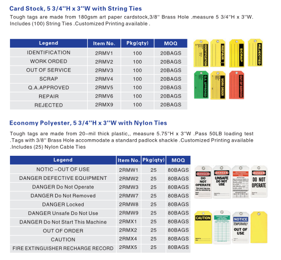 Customized Plastic Hang Safety Tags for Industrial Applications