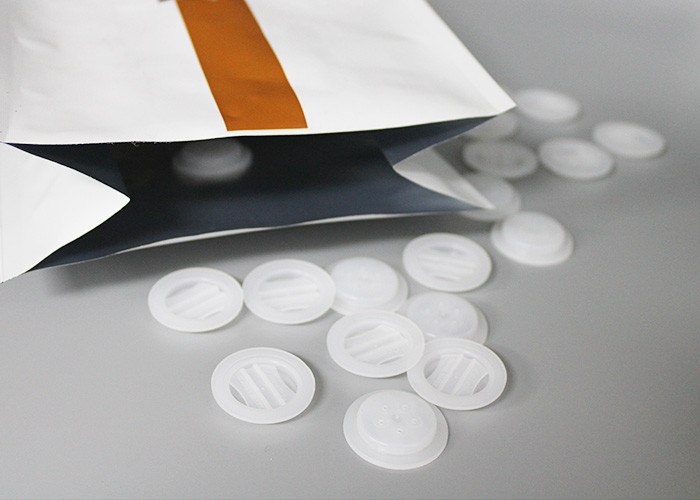 PE Food Grade One Way Degassing Valve For Resealable Side Gusset Coffee Packing Bags