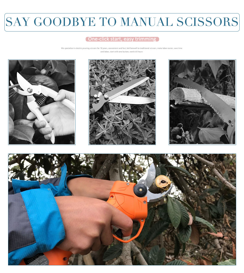 Swansoft 2.5CM Battery Orchard Pruner 16. 8V Cordless Strong Steel Blade Garden Trimmer Plant Secateurs with 2 batteries