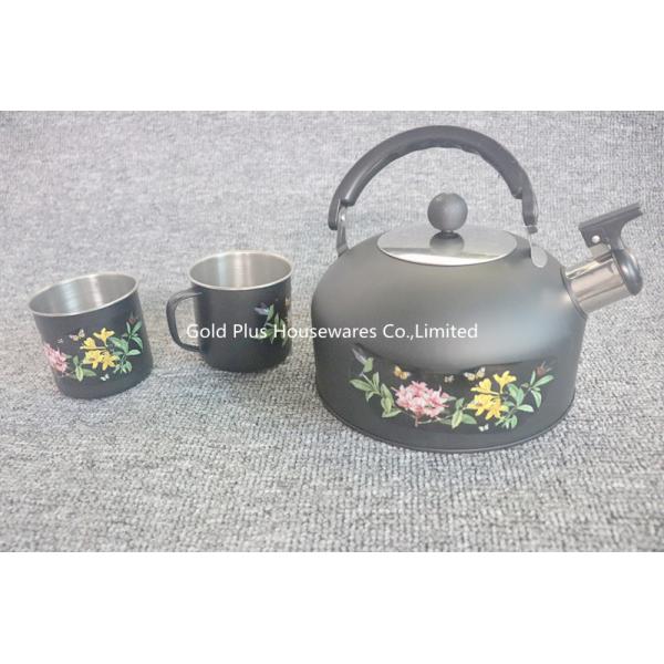 China Luxury flower pattern kettle teapot with two cups stainless steel water coffee kettle with whistle for commercial use factory