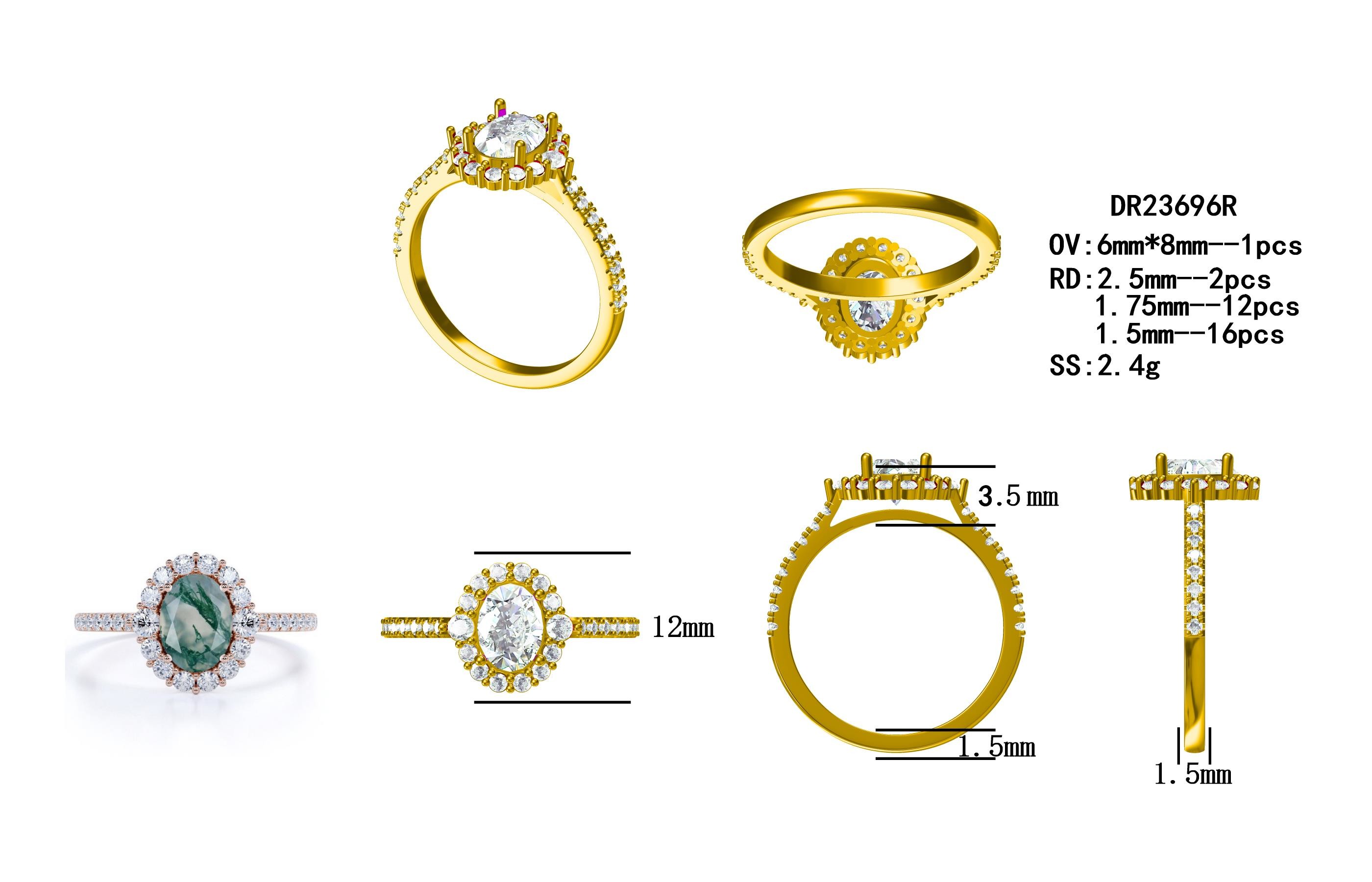 Unique S925 Rose Gold Plated Round Cut White CZ Jewelry Natural Moss Agate Rings Top Quality Design Factory Ring