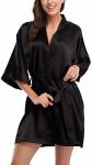 Black Sexy 100% Mulberry Silk Nightgown Short Plain Dyed 200Gsm Weight