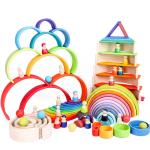 Arched 12pcs Pastel Stacking Rainbow Wooden Block Set 38.5cm