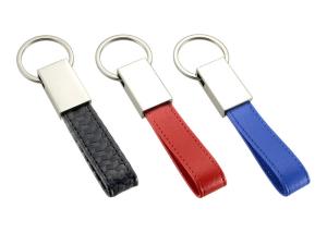 China PU Leather Key Chains Zinc Alloy Debossed Logo Mini Key Holder Leather Strap factory