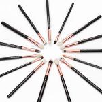 Jessup 15pcs Black/Rose gold Wood Handle Eyeshadow Eyebrow Shader Makeup Brush