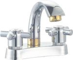 Brass Low Arc Centerset Bathroom Faucet Two Handle Deck Mounted