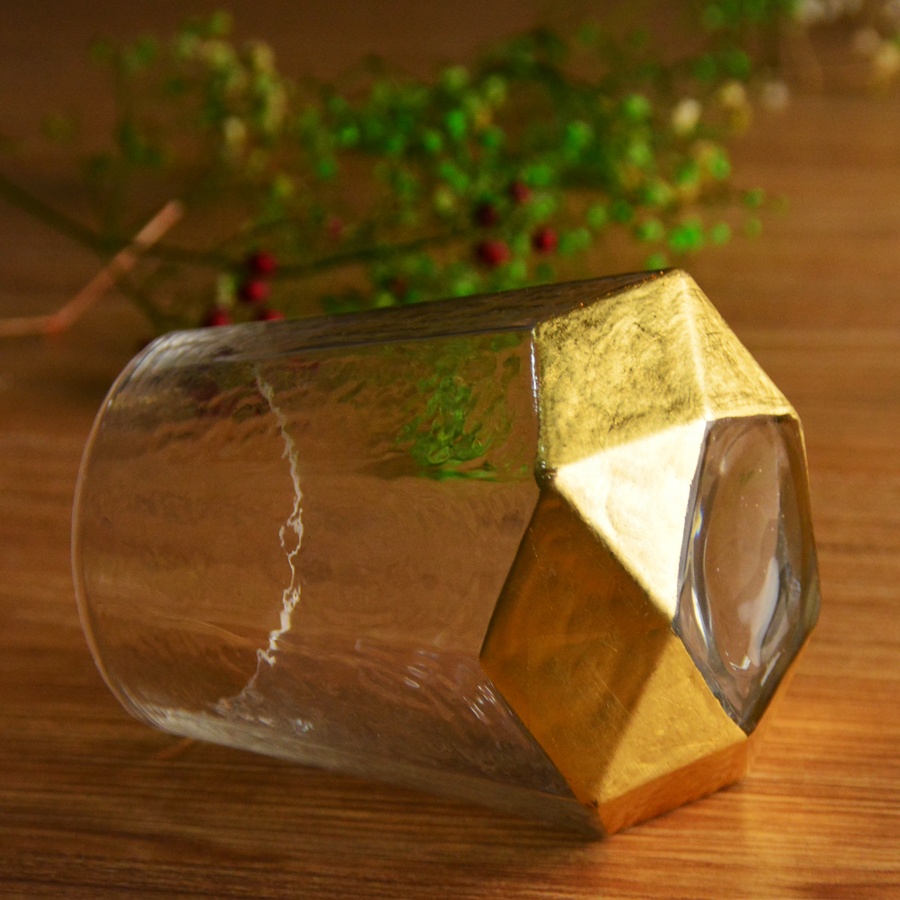 Customize Stemless Gold Foil Decorated Crystal Wine Glass