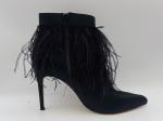 Black Women'S Genuine Leather Boots , Stiletto Heel Pointed Toe Ankle Boots