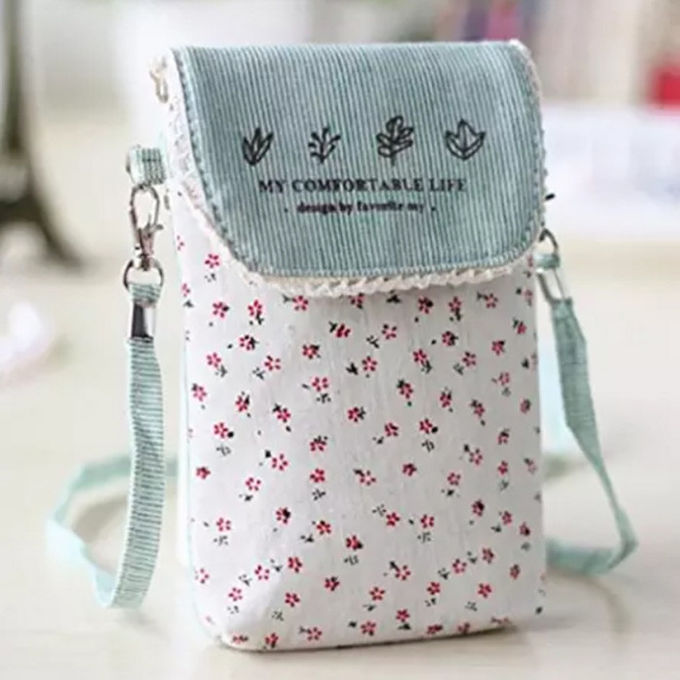 Custom cute fresh washable floral cotton mini crossbody cell phone purse bag for women