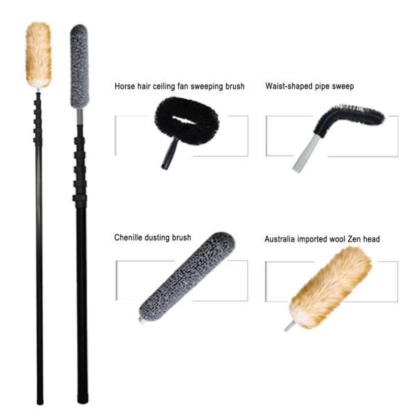 China 33ft Telescopic Carbon Fiber Industrial Dusting Pole Set: for cleaning fans, cobwebs, high ceilings, outdoor and indoor extensions OEM factory