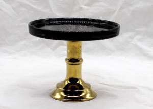 China Handmade Ceramic Cake Stand Glazed Dolomite Black Cake Stand With Gold Feet factory