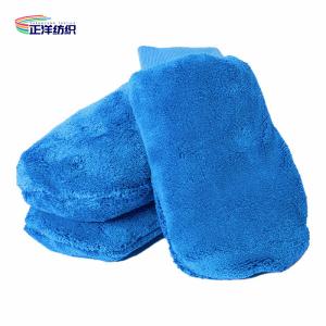 China 28x18cm 86g Blue Fleece Super Water Absorbent Car Cleaning Microfiber Gloves factory