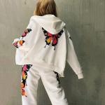 Casual Print Long Sleeve Cardigan Hoodie Sweatpants Women 2 Piece Sweatsuit