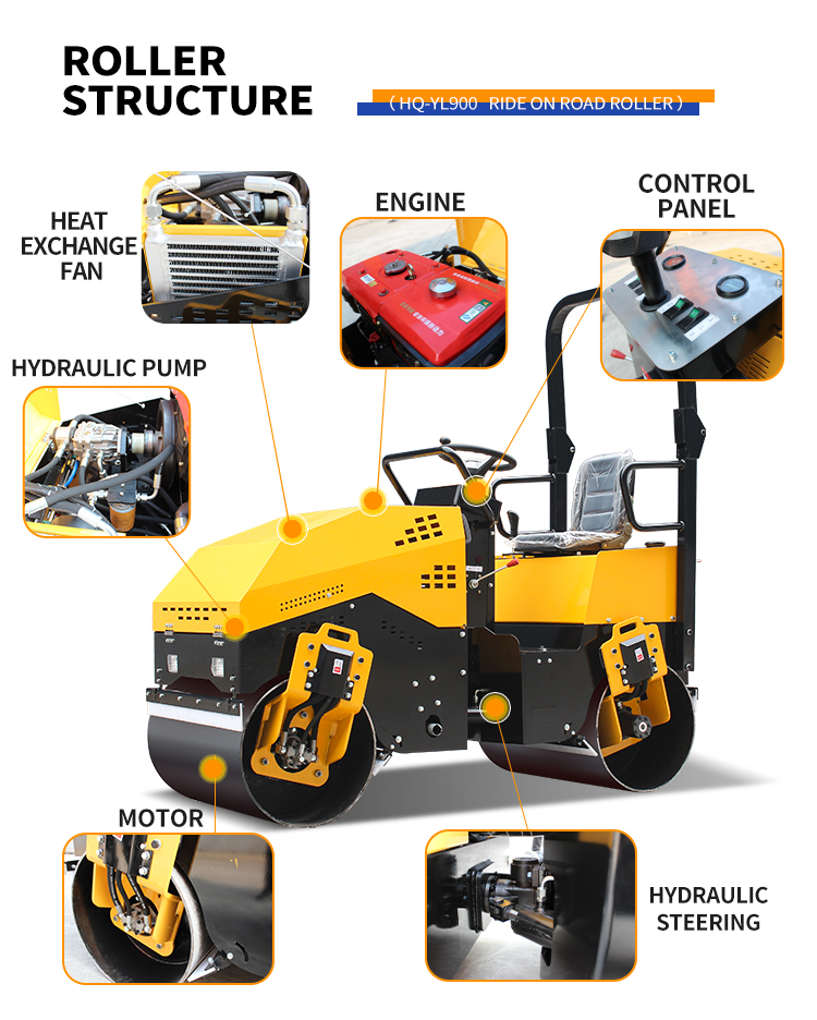 70Hz Excitation Frequency 1.5t Dual Wheel Fully Hydraulic European Standard Engine Road Roller