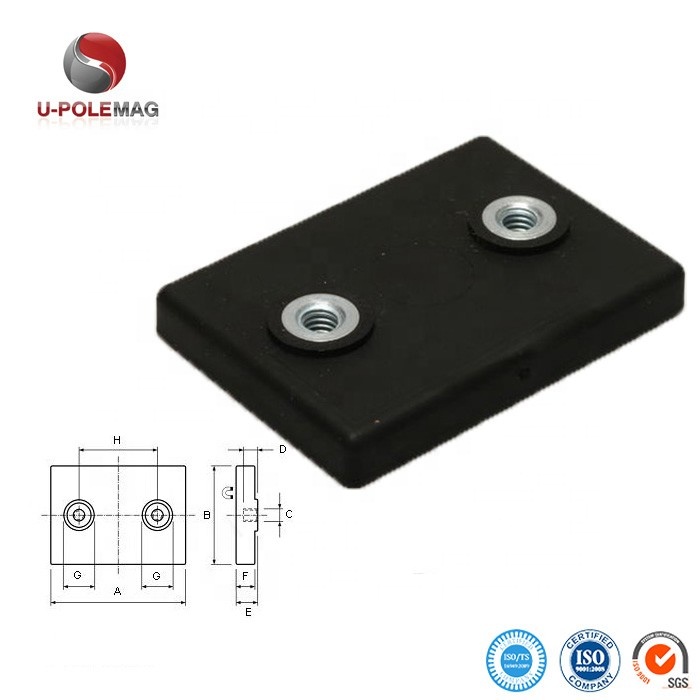 Custom Rubber Coated Neodymium Rectangular Magnets Grade neodymium magnet with Two Holes