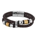High quality body jewelry double stainless steel woven leather bracelet with