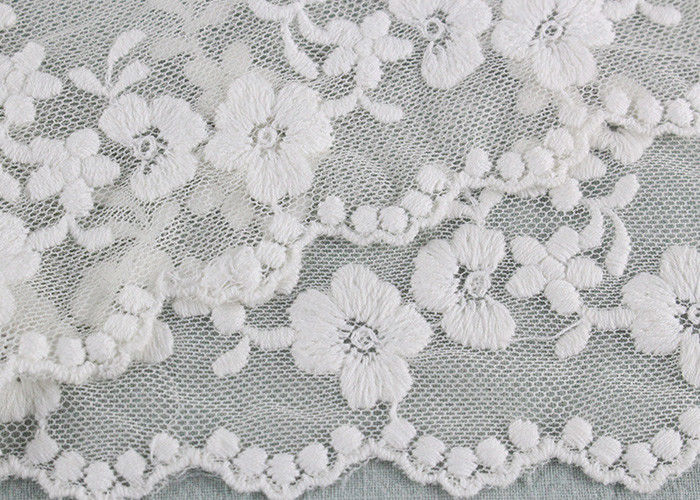 Ivory Cotton Lace Trim With Floral Lace Design Nylon Net For Bridal Dress Ribbon