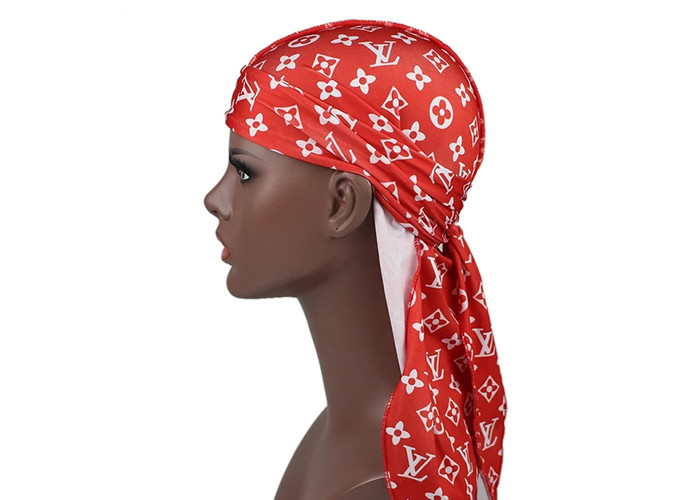 Red And White LV Silk Silky Satin Designer Durag Supplier Wholesale