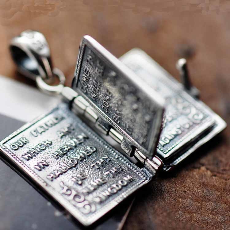 Sterling 925 Silver Holy Bible Pendant Men Women Retro Necklace (003967W)