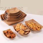 Custom Size Disposable Brown Paper Boat Tray for Fruits and Kraft Food Box