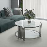 90CM Wide Circle Metal Coffee Table Living Room With Tempering Glass Table Top
