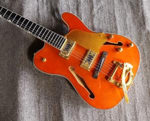 China Custom orange TL hollow body f hole ebony fingerboard gold bridge electric guitar musical instrument shop factory