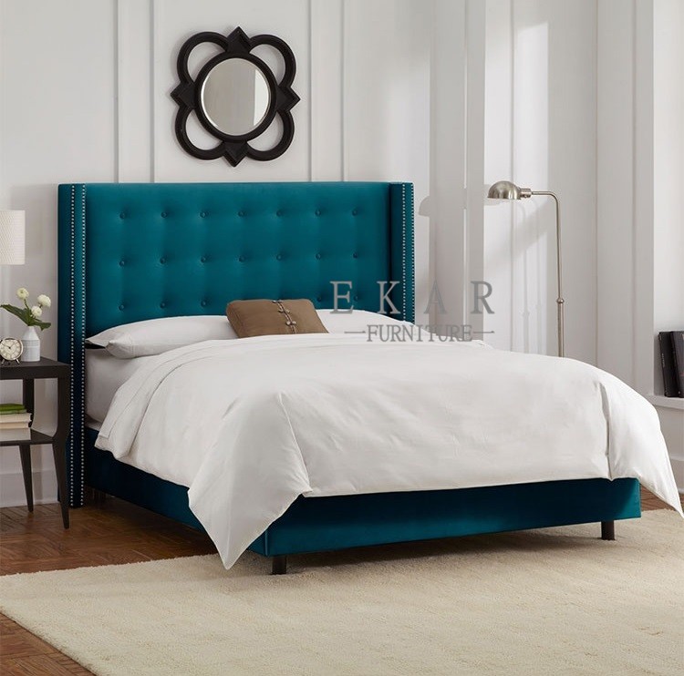 Bed Designer Furniture Simple White Wood King Size Tufted Headboard Bed