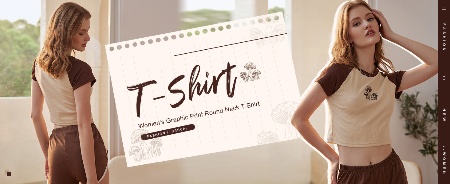 Customize Pattern Type Women's Short Sleeve T-shirt Pink Print Mushroom Sexy Casual