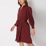 Long Sleeve Ladies Dress Button Front Knee Length Dress for Women Clothing