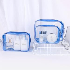 China Personalized PVC Cosmetic Bag , Blue Clear Plastic Cosmetic Zipper Bags factory