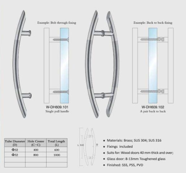 Sliding Glass Door Handle Set SUS304 No lock office door entry door push pull