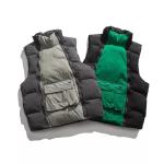 Retro Winter Contrast Color Sleeveless Stand Collar Thick Vest