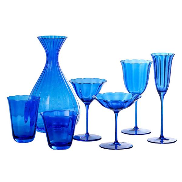 230ml Sapphire Blue Crystal Wine Glasses (Set of 7) Lead-Free Retro Goblets for Weddings
