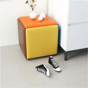 China Knitted Yellow Pink Leather Cube Foot Stool Faux Leather factory
