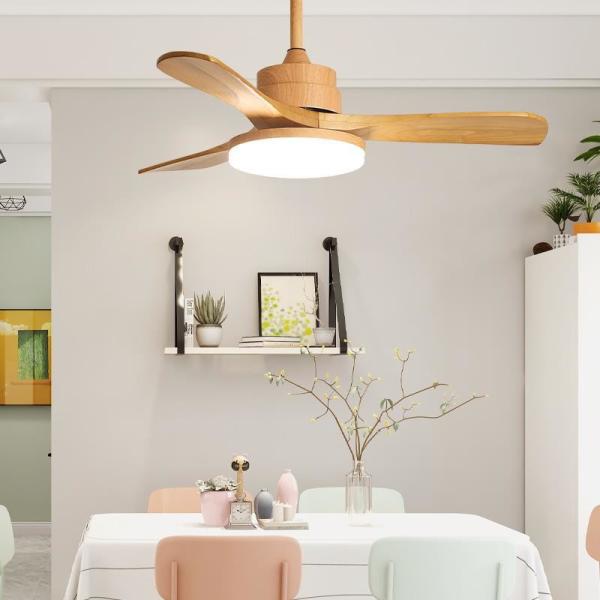 52 Inch 3 Leaf Solid Wood Blade Ceiling Fan Decorative Modern Luxury Custom LED