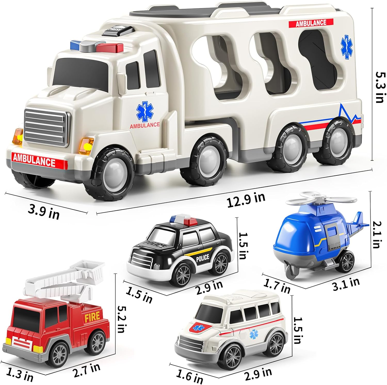 Friction Toy Style Emergency Rescue Vehicle Toddler Truck Toys Birthday Gifts for Girls Age 3-9