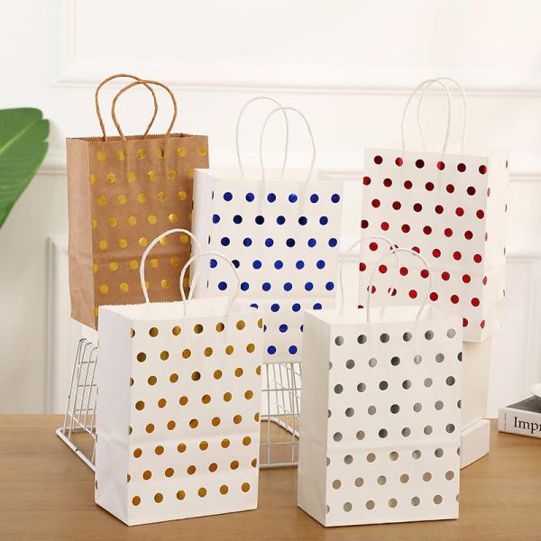 Custom Gold Dot Kraft Paper Gift Bags with Twisted Handles
