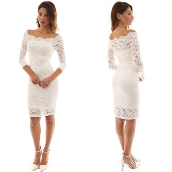 Elegant off Shoulder Lace Bodycon Midi Dress for Woman Elegant off Shoulder Lace