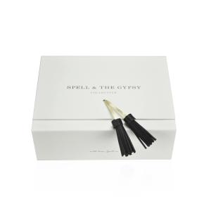 China Hidden Magnet Collapsible Rigid Paper Gift Box Book Shape With Tassels Strap factory